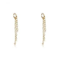 Brinco Argolinha Com Corrente De Coração Folheado [f027]