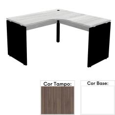 Mesa de Escritório em L Pé Painel PE25 em MDP 145 x 145 x 60 cm Cor Walnut e Base Branca
