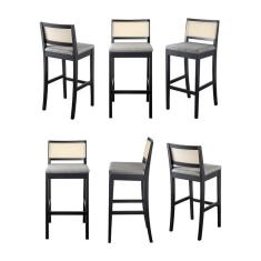 Kit 6 Banquetas com Encosto e Apoio para Pés Tiê CabeCasa MadeiraMadeira  Preto/Cinza