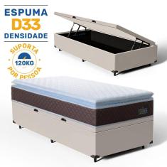 Cama Box Baú com Colchão de Espuma D33 Pillow Top Comfort Luxo Solteiro 88cm