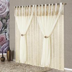 Cortina Nobreza Luxo para Varão Tecido Seda Amassada e Voal 2,00 x 1,7