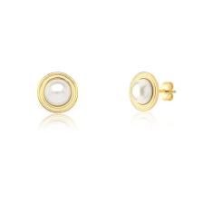 Brinco Pérola Cabochon Revestida Em Ouro Medida 1,2cm