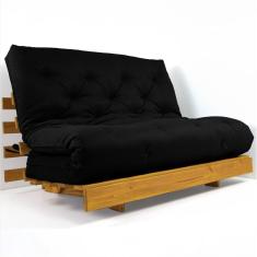 Sofá Cama Casal Futon Tokio Preto Madeira Maciça Cor Mel