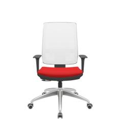 Cadeira Office Brizza Tela Branca Assento Aero Vermelho RelaxPlax Base