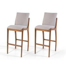 Conjunto 2 Banquetas Altas com Encosto Estofadas em Madeira Maciça Gar