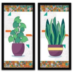 Conjunto Quadros Decorativos 2 pçs 20x45 Vasos e Azulejos - SHD  Solei