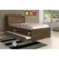 Cama Tamires Solteiro 0,88cm com Auxiliar Castanho - Cambel - VJ Móvei