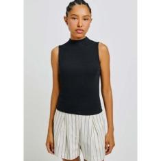 Regata Básica Feminina Gola Alta Em Ribana Canelada-Feminino