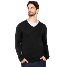 Camiseta Manga Longa Gola V Masculina Di Nuevo New Preta