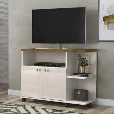 Rack de Sala Para Tv Até 32 Off White com Canela Lisboa - Lukaliam Móveis