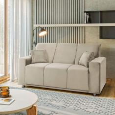 Sófa 3 Lugares Fixo Tokyo Veludo Bege Marfim - Speciale Home Bege