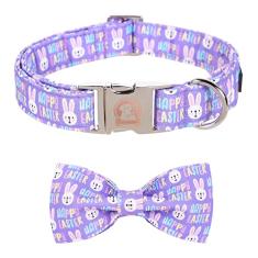 Coleira de cachorro de Páscoa MR. CHUBBYFACE coelho roxo com flor ajustável gravata borboleta para cães pequenos, médios e grandes