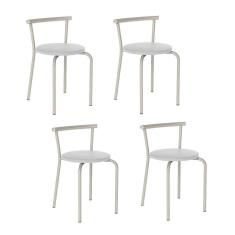 Conjunto 4 Banquetas Tubo Prata Napa Branca 105 Carraro