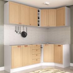 Cozinha Modulada 8 Peças sem Tampo 4 Aéreos e 4 Balcões Arizona Cabecasa Madeiramadeira Figueira