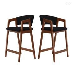 Kit 2 Banquetas Alta de Madeira Maciça Pinhão Ravena com Encosto Suede Preto CCS