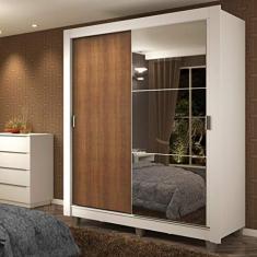 Guarda-Roupa Solteiro Madesa Dallas Plus 2 Portas de Correr com Espelho 4 Gavetas com Pés - Branco/Rustic