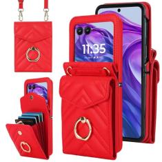Asuwish Capa de celular para Motorola Razr Plus 2024/Moto Razr 50 Ultra carteira com anel de bloqueio de RFID, alça de pulso transversal, porta-cartão de crédito, bolsa para celular RazrPlus Plus2024