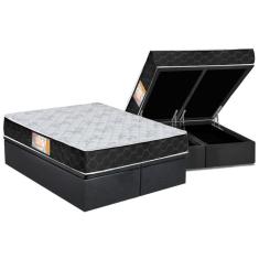 Cama Box Baú Queen: Colchão Espuma Castor D23 Sleep Max Duplo + Base Crc Suede Gray(158X198)