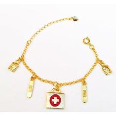 Pulseira Maleta Médica Enfermagem Folheado Ouro 18k - Milena Folheados