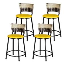 Jogo 4 Banqueta Baixa Ratan Hawai Preta Cappuccino Premium - Lamar Des