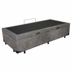 Cama Box Solteiro com Baú Pistão a gás Suede Cinza