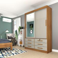 Guarda-Roupa Solteiro com Espelho Chicago 2 pt 6 gv Cinamomo e Off White