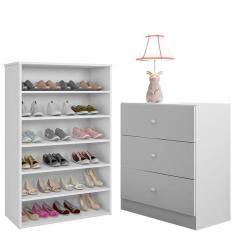 Cômoda Louise E Sapateira Laís Branco Brilho - Ajl