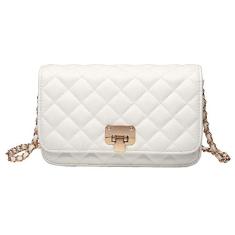 HAKSIM Bolsa de ombro feminina de couro, moderna, bolsa tiracolo acolchoada com alça de corrente, Branco, Small