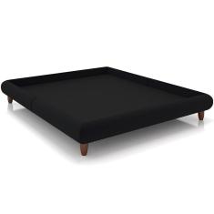 Cama Casal Base Box Pés De Madeira 156cm Otto P05 Veludo Preto- Lyam Decor