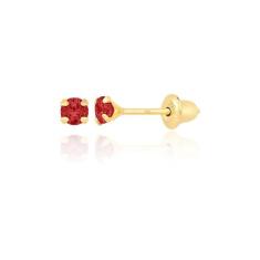 Brinco De Ouro 18k Pedra 2,5mm Recém-nascido Bebê Infantil Vermelho - 