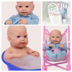 Boneco Reborn Com Carrinho Recém Nascido Luca Corpo de Vinil - Cegonha