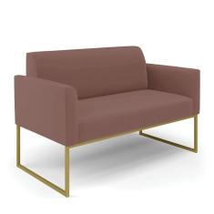 Sofá Namoradeira Base Industrial Dourado Marisa Veludo Rosê D03 - D'rossi