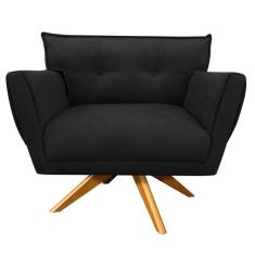 Poltrona Giratória Anitta Suede Base Madeira Preto