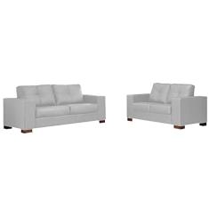 Conjunto Sofá Sala de Estar kenny Pés Madeira Couro Cinza - Gran Belo