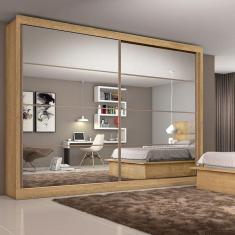 Guarda Roupa Casal Espelhado 2 Portas 6 Gavetas - Sevilha-Amêndoa - Made Marcs