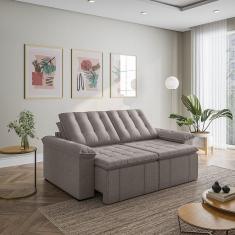 Sofá Cama 3 Lugares Retrátil Reclinável 2,00m Linho com Molas Palmeira CabeCasa MadeiraMadeira Marrom