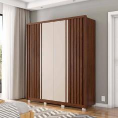 Guarda Roupa Solteiro 4 Portas 2 Gavetas Liz Havana/Off White