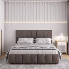 Cama com Cabeceira Casal Estofada Uvaia CabeCasa MadeiraMadeira Cappuccino