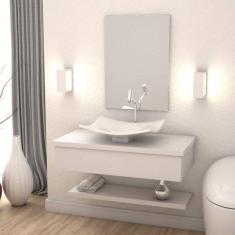 Bancada para Banheiro 80cm com Cuba Folha F44 e Prateleira 805W Metrópole Compace Branco Chess