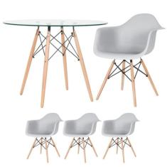 Mesa Redonda Eames Com Tampo De Vidro 100 Cm + 3 Cadeiras Eiffel Daw -