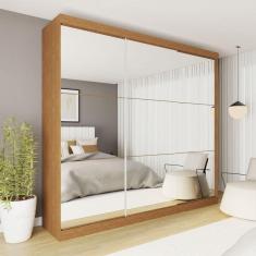 Guarda-Roupa Casal Rennes 3 Portas de Correr Espelhado 4 Gavetas Carvalho - Minastex