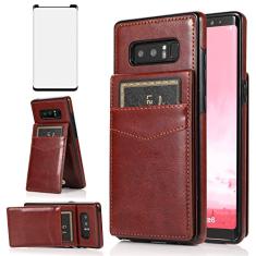 Capa de telefone para Samsung Galaxy Note 8 com protetor de tela de vidro temperado e suporte para cartão de crédito capa carteira suporte acessórios de celular de couro Glaxay Note8 Not S8 Galaxies