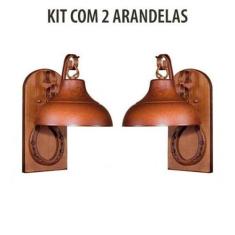 Kit 2 Arandela Rústica Estancia Ferradura Madeira Madelustre, 110V/220
