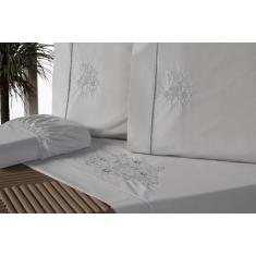 Jogo Lençol Casal Percal 200 Fios Bordado 100 % Algodão 4 Peças - INGR