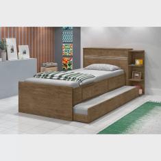 Cama Solteiro com Baú 2 Gavetas e Cama Auxiliar Jade
