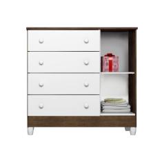 Quarto de Bebê Ariel 4 Portas com Berço Mirelle Branco Acetinado Amadeirado – Carolina