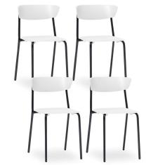Kit 04 Cadeiras Fixa Base Preta Empilhável Bit F02 Branco