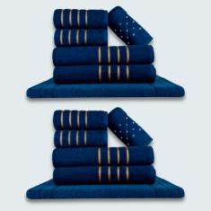 Jogo De Toalhas 12 Pçs Coleção Dubai 100% Algodão Azul