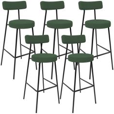 Kit 05 Banquetas Baixa Bar Cozinha Sala De Jantar Estrutura Em Aço Milão L02 Suede Verde Musgo