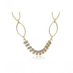 Pulseira Com Aros Ovais E Strass Folheado Em Ouro 18k [f027]